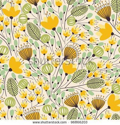 stock vector : Elegant seamless pattern with yellow flowers, vector illustration